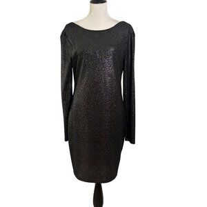 Vintage Y2K Jennifer Lopez Black Glitter Dress‎ L Stretch Secy Slinky Witchy